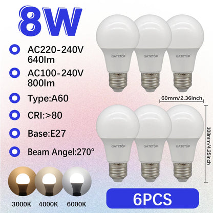 1-10 Pezzi Lampadine LED 8W AC 110V 220V E27, Illuminazione Calda e Diurna, RA80, per Casa, Lampade di Alta Qualità