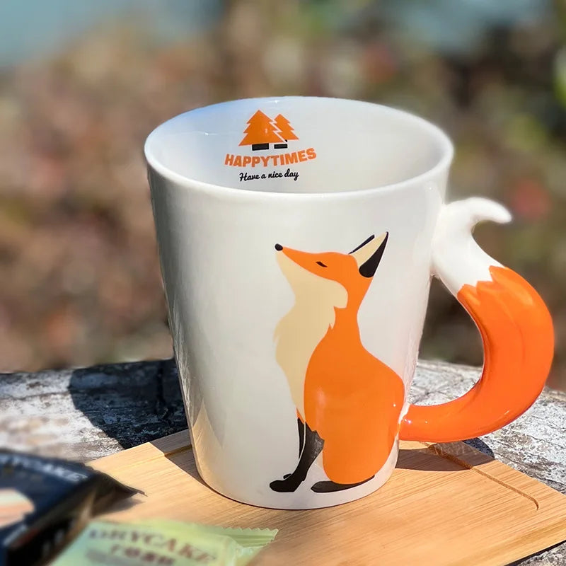 Tazza in Ceramica Creativa a Forma di Animale, Tazza da Caffè in Ceramica con Volpe Cartoon, Manico a Coda di Volpe, Tazze Personalizzate per Acqua