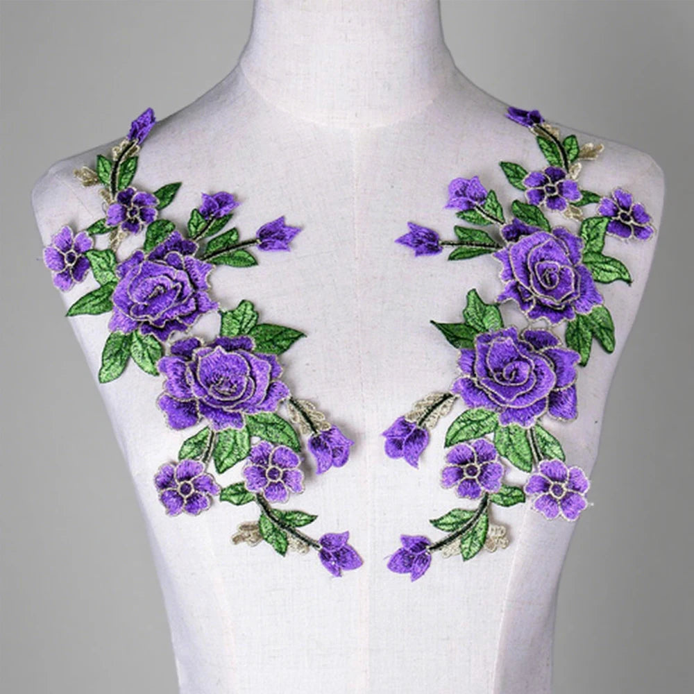 Tessuto per toppe ricamate con fiori eleganti viola per abiti, tende per la casa, accessori per abbigliamento da festa, riparazioni di applique per cucire