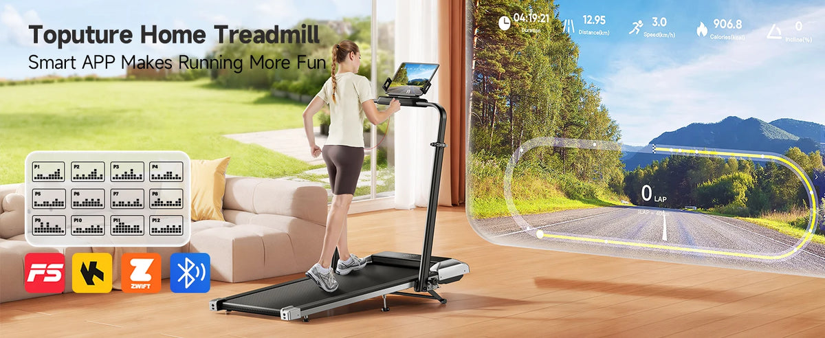 Toputure TP6 Walking Pad 12% Incline Treadmill 6 In 1 Walking Running 2.5HP Foldable Under Desk Treadmill With Adjustable Height Armrest LED Display Indoor Home Gym Exercise Office Treadmill 40dB Low noise Treadmill