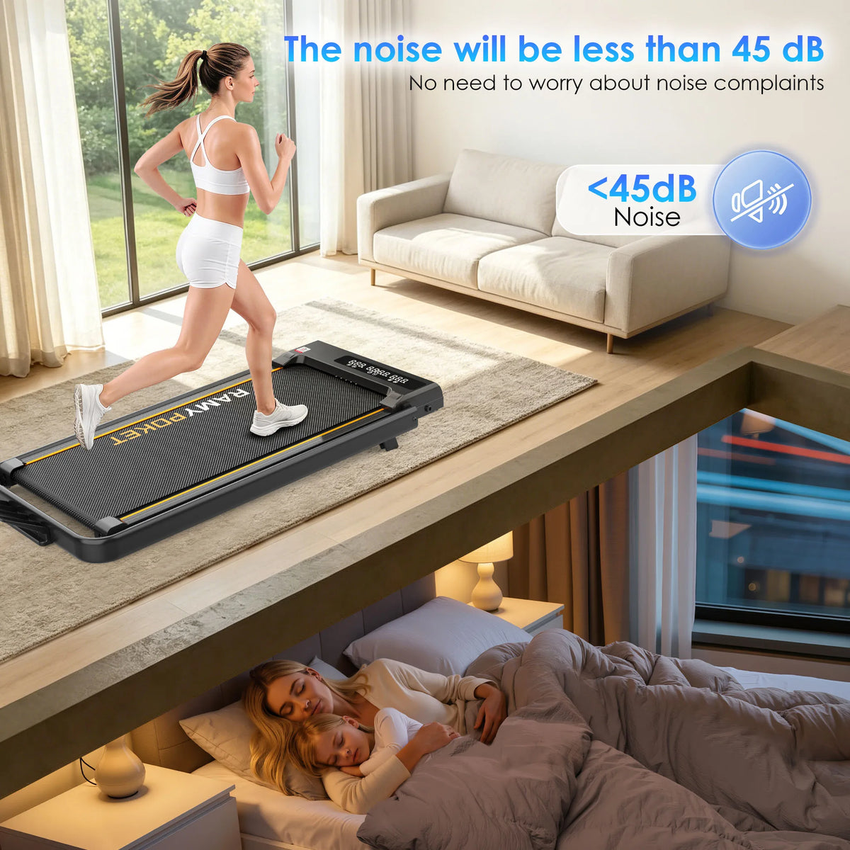 Tapis roulant con inclinazione del 9%, silenzioso, 2.5HP, 1-10km/h, APP e LED, tapis roulant con maniglia, tapis roulant per casa, 150kg