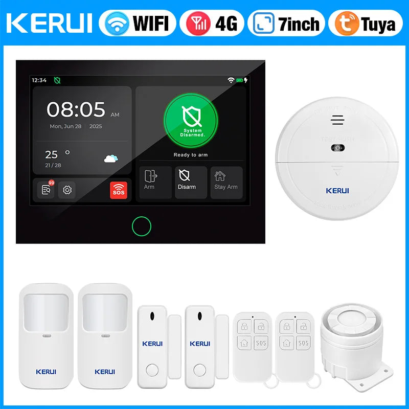 Consegna veloce KERUI Tuya WiFi + 4G Set di sistemi di allarme domestico con touch screen da 7 pollici dal magazzino ES Protezione di sicurezza dell'allarme G70