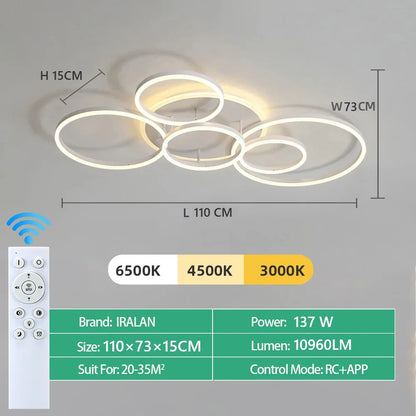 Lampadario a LED, Luci da Soffitto Moderne ad Anello in Acrilico, Illuminazione Intelligente per Hotel, Lobby, Soggiorno