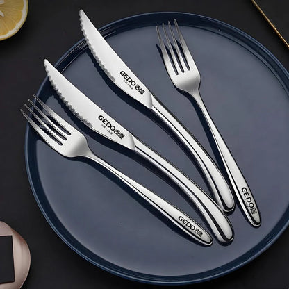 Set di Posate in Acciaio Inossidabile 316L Certificato LFGB, Forchetta Antibatterica al 99,9% e Coltello con Lama Ultra Affilata, Stoviglie per Banchetti