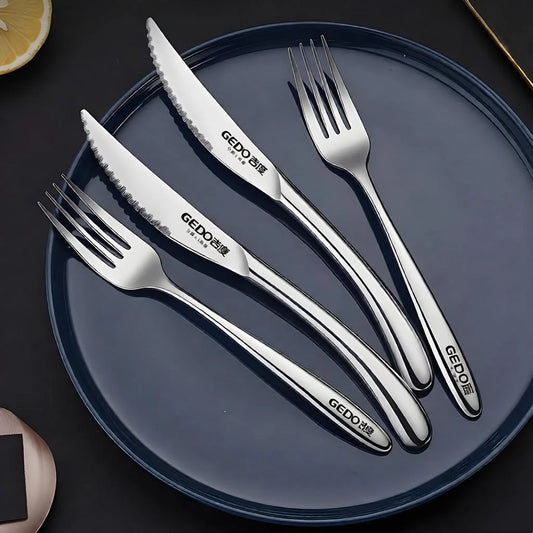 Set di Posate in Acciaio Inossidabile 316L Certificato LFGB, Forchetta Antibatterica al 99,9% e Coltello con Lama Ultra Affilata, Stoviglie per Banchetti