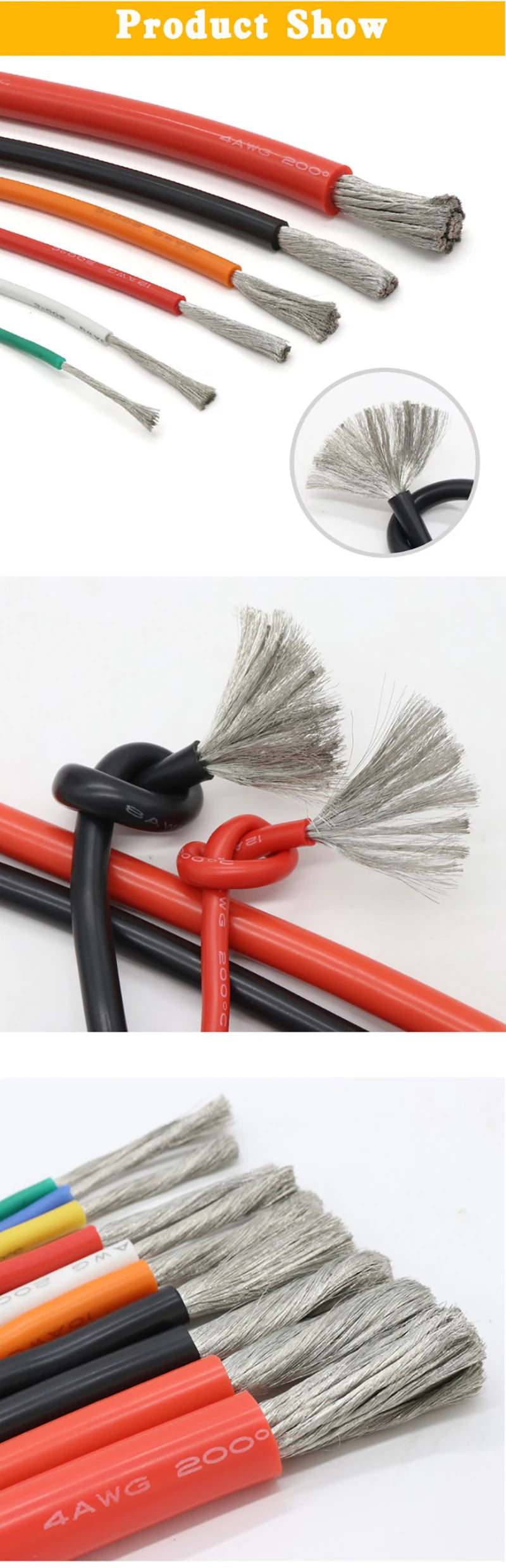 Cavo in silicone morbido da 1/5/10 m 26 24 22 20 18 16 14 12 10 8 6 4 2AWG Batteria per auto Cablaggio automobilistico Cavi elettrici resistenti al calore
