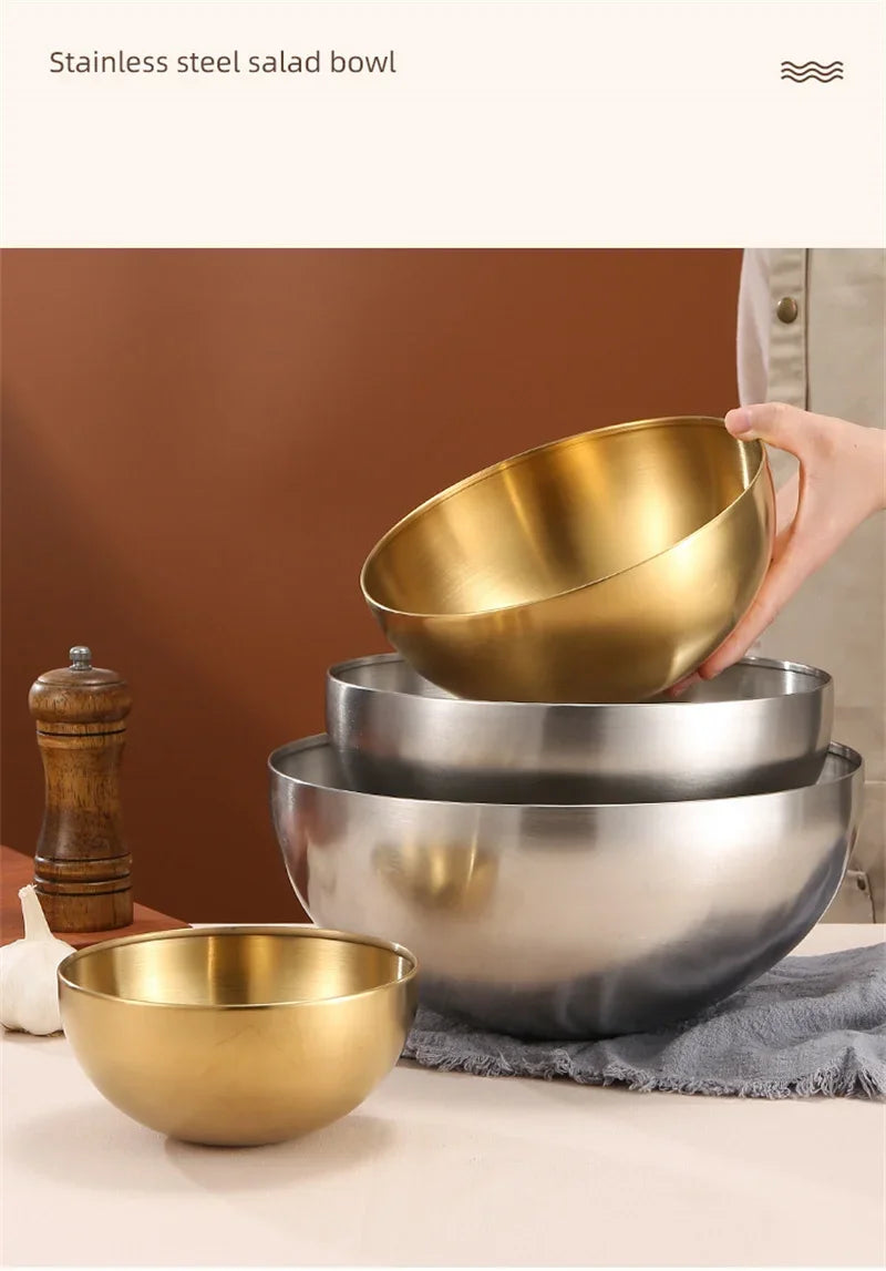 Ciotole per insalata di frutta in acciaio inossidabile spesso 15 cm/20 cm/25 cm Zuppa di riso Noodle Ramen Ciotola Ciotole per miscelazione Contenitore per alimenti Stoviglie da cucina