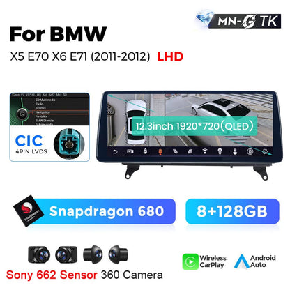 Sistema Multimediale Intelligente MEKEDE con CarPlay Wireless e Android Auto per BMW X5 E70 X6 E71, Schermo QLED da 10.25/12.3 Pollici, Android 14, CPU Snapdragon, Radio e Navigazione GPS per Auto