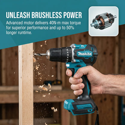 Trapano Avvitatore a Batteria Makita Originale DDF487 18V Brushless, 2 Velocità, Mandrino Autoserrante da 10mm per Fai-da-Te e Ristrutturazioni