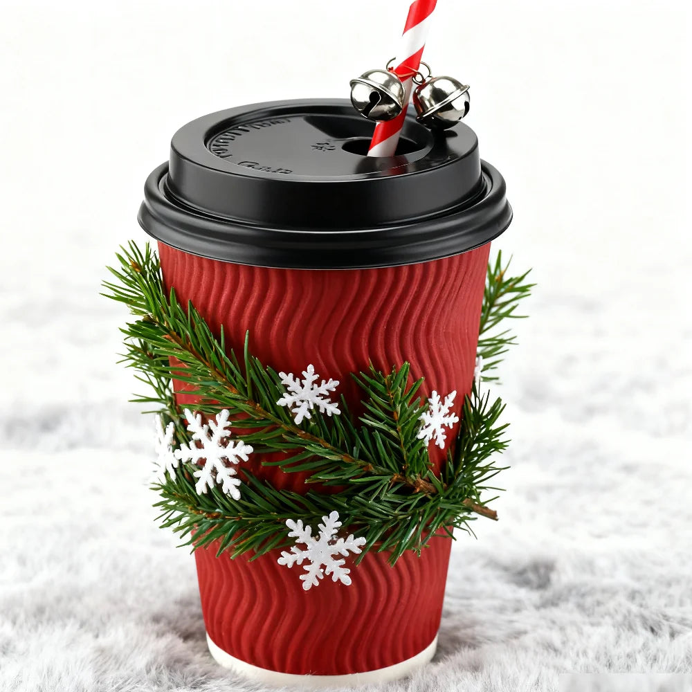 Tazze da caffè usa e getta ondulate rosse Tazze termoisolanti con cannuccia per bevande calde Ideale per feste di Natale Capodanno