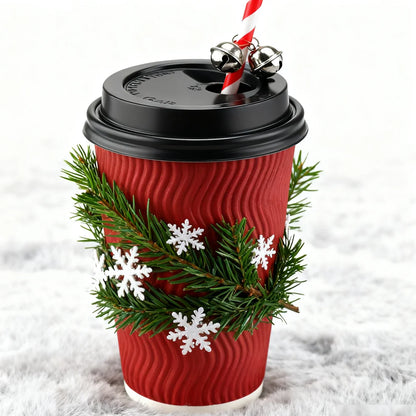 Tazze da caffè usa e getta ondulate rosse Tazze termoisolanti con cannuccia per bevande calde Ideale per feste di Natale Capodanno