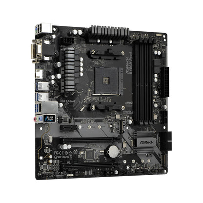 Scheda madre ASRock B450M PRO4, compatibile con CPU 5950X, 5800X3D, 5700X3D, 5600X, 5600G, 1700X, 2700X, socket AM4 AMD, 4 slot DDR4, 3200 MHz, formato MATX.