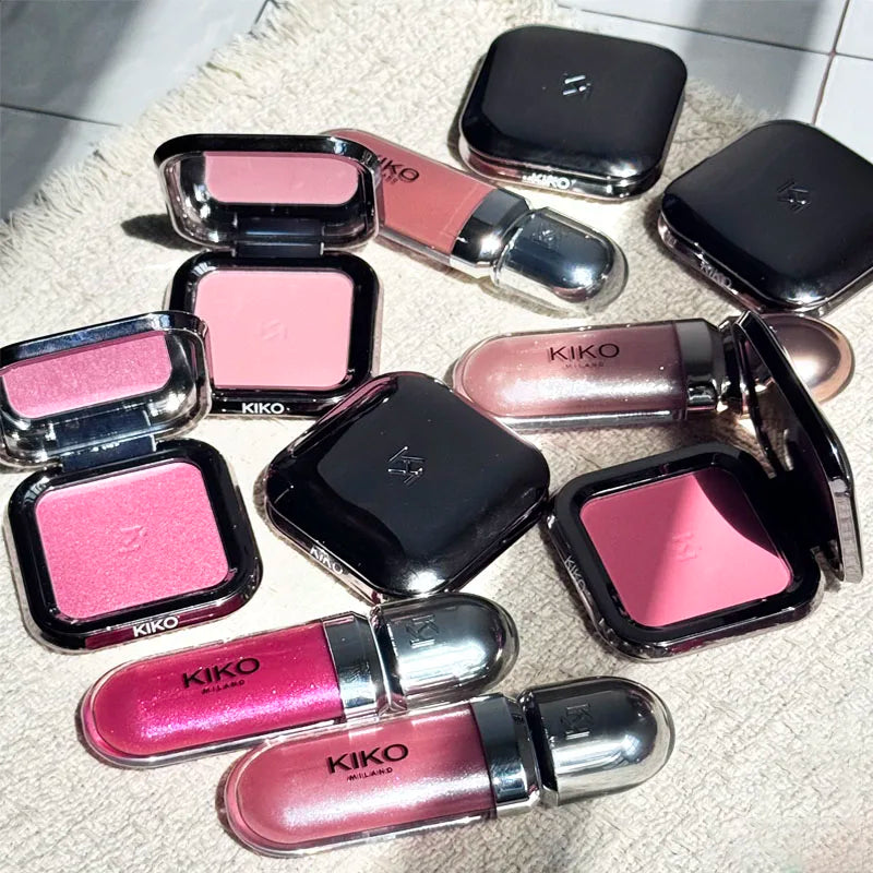 KIKO Unlimited Blush, fard in polvere monocromatico, e Unlimited Double Touch, lucidalabbra in edizione limitata, lucidalabbra 3D Hydra, 25 colori.