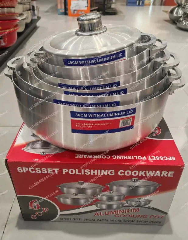 Set di 6 pentole in alluminio rinforzato, utensili da cucina di alta qualità con coperchi, pentole antiaderenti per zuppe e salse, ideali per la cucina di casa.