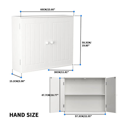 Bianco Mobile da bagno Mobiletto da parete per bagno Mobiletto da cucina con doppie ante e ripiani regolabili Bianco