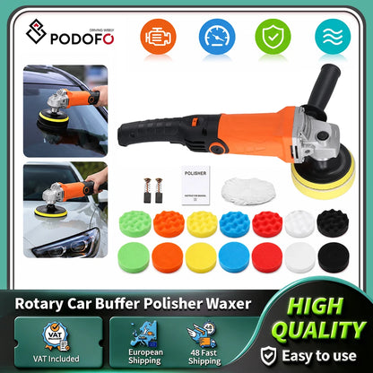 Lucidatrice Rotativa Podofo 1200W per Auto, Macchina Elettrica per Lucidatura e Ceratura con Velocità Regolabile, Strumento per Lucidatura Auto e Barche con 14 Ruote in Spugna