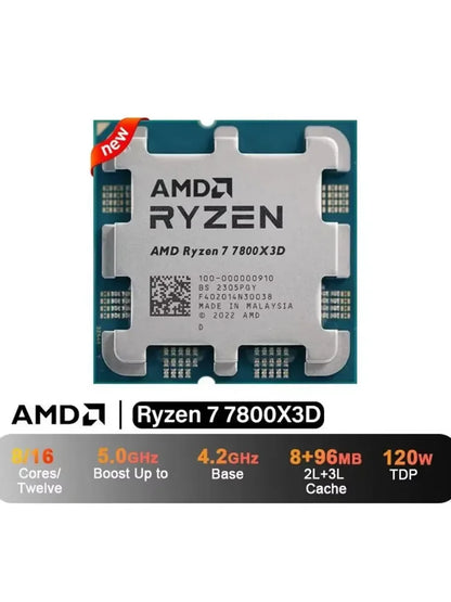 Processore AMD Ryzen 7 7800X3D (8C/16T, fino a 5.0GHz, 96MB di cache L3, socket AM5, senza dissipatore incluso)