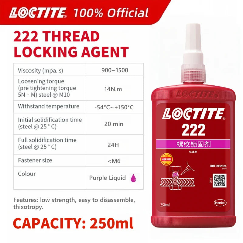 Colla per viti Loctite 222 originale al 100% 50 ml Fissaggio per viti con colla anaerobica a bassa resistenza