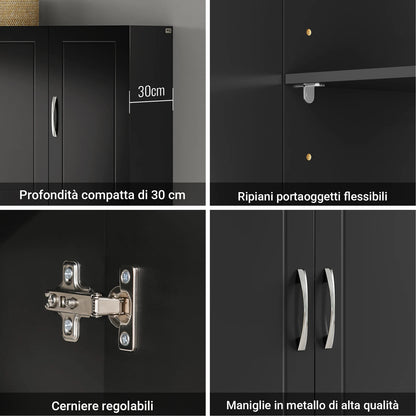 SoBuy FRG231-L-SCH Armadio appeso – Armadio bagno sospeso con ripiani regolabili – Armadio a parete stretto per bagno, cucina e disimpegno – Armadio medicinali e farmacia, 90x30x60 cm