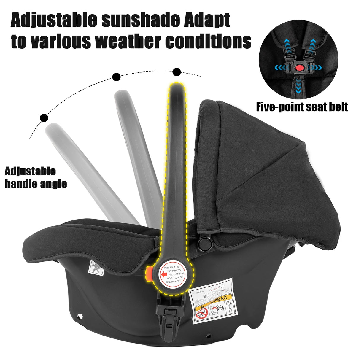 Passeggino 3-in-1 Pieghevole per Neonati con Seggiolino Auto, Sistema da Viaggio Leggero, Sicuro e Stabile, Nuovo Carrozzino