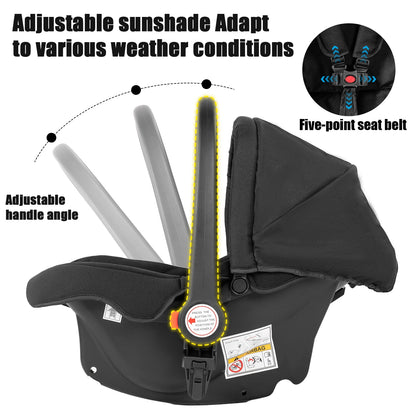 Passeggino 3-in-1 Pieghevole per Neonati con Seggiolino Auto, Sistema da Viaggio Leggero, Sicuro e Stabile, Nuovo Carrozzino