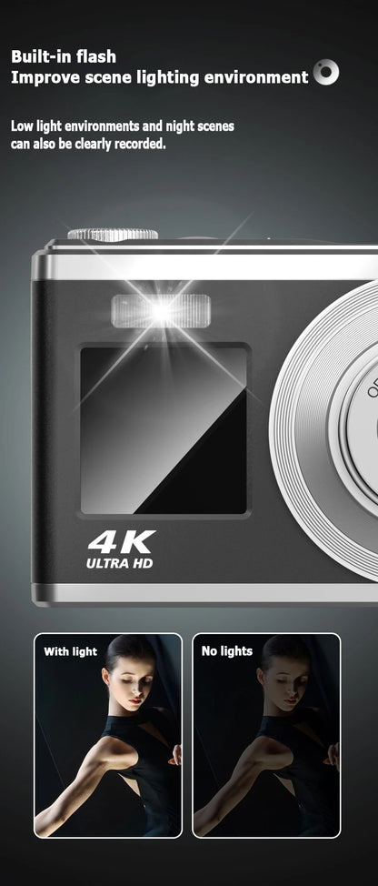 Fotocamera digitale 4K con doppio schermo, obiettivo telescopico, zoom ottico 16x ad alta definizione, fotocamera impermeabile, ideale per selfie, per migliorare l’aspetto, per uso domestico, modello C23.