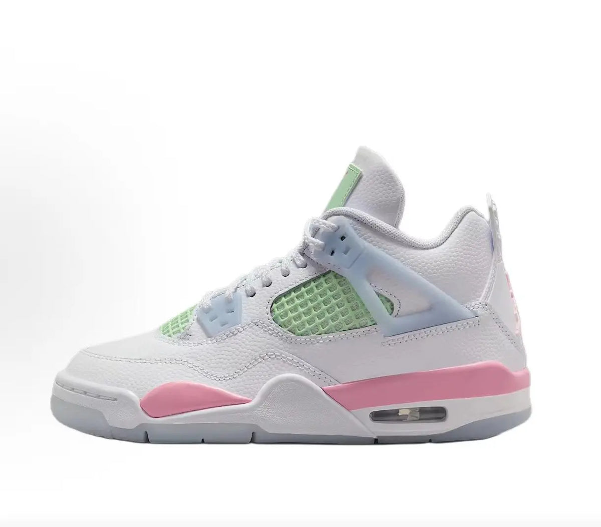 Scarpe da basket Nike White Color-Blocked Macaron, modello medio, in colori pastello rosa, blu e verde, ideali per il tempo libero, IB7068-100.