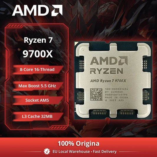 Processore Desktop AMD Ryzen 7 9700X, 8 Core, 40MB Cache, Socket AM5, 65W (Dissipatore Non Incluso)