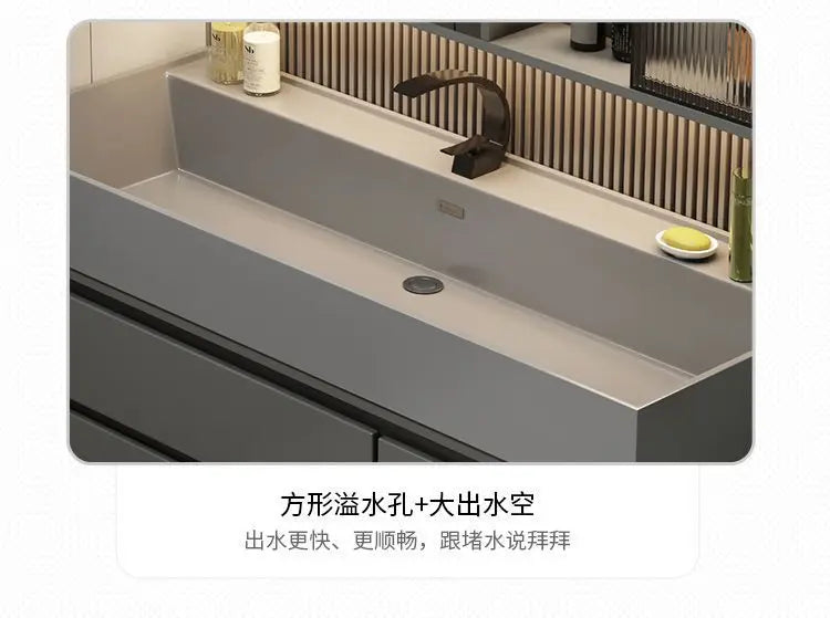 Combinazione di mobile lavabo e specchio da bagno in nano-roccia di lusso leggero
