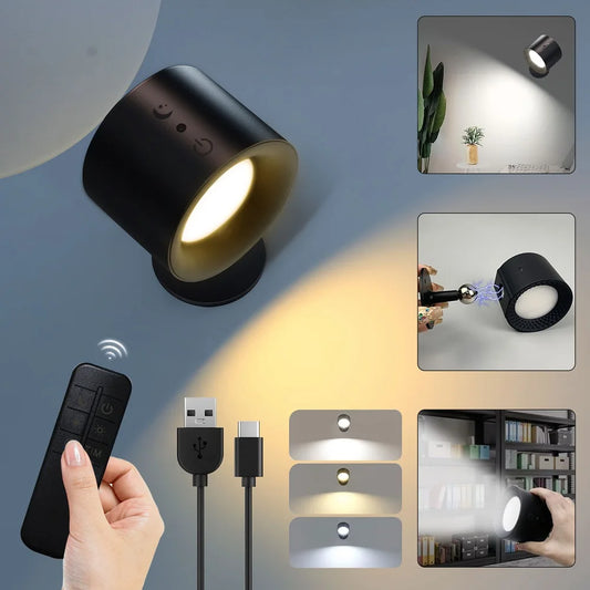 Applique da parete a LED Luce Touch Control Lampada da parete a doppia testa 360 Girevole 3 colori Luci da parete Luci notturne wireless per camera da letto