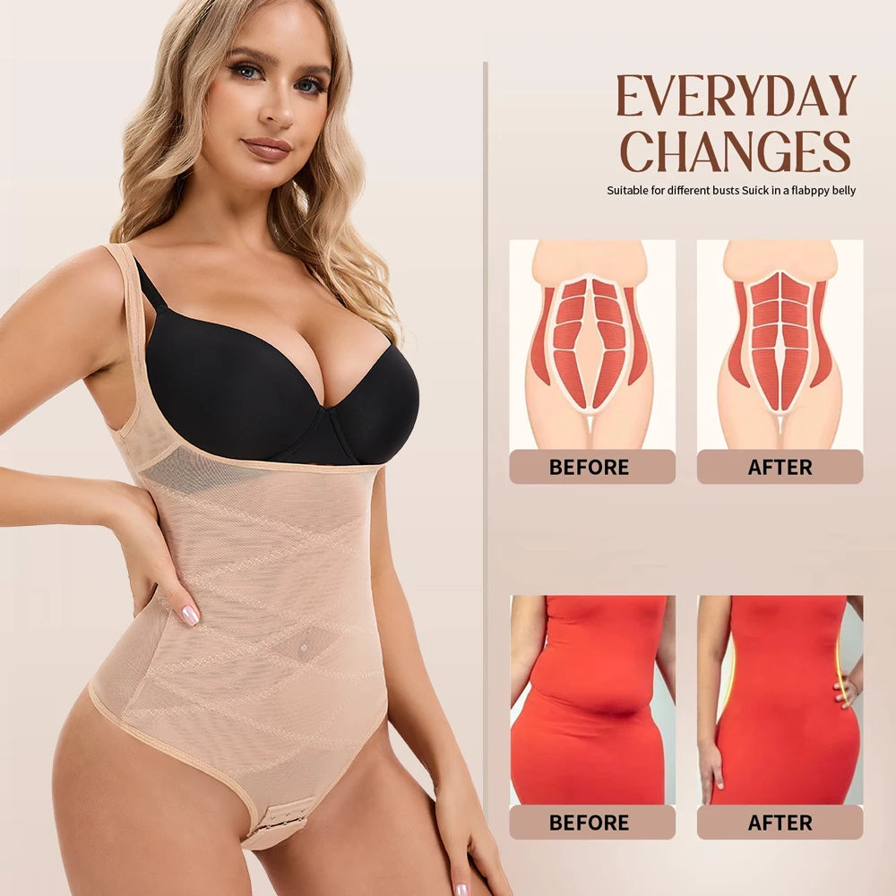 Mesh Shapewear Body per le donne Tummy Control vita Trainer Butt Lifter mutandine dimagrante Body Shaper Open Bust Underwear 2024