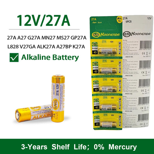 Batteria Alcalina 12V 27A L828 G27A MN27 MS27 GP27A A27 V27GA A27BP K27A VR27 per Campanelli, Allarmi, Telecomandi, Mouse