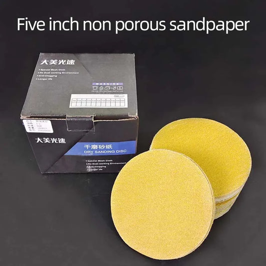 Carta vetrata per molatura a secco da 5 pollici Carta vetrata gialla con disco floccato da 125 mm senza fori per levigare e lucidare