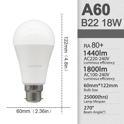 10 Pezzi Lampadine LED E27 B22 da 24W 20W 18W 15W 12W 10W 3W, AC 220V 110V 3000K 6000K, Lampada per Soggiorno e Casa