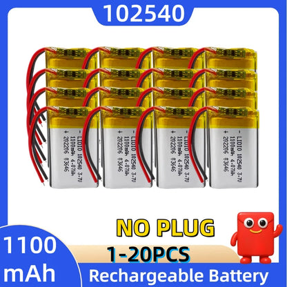 Batteria al litio 3,7 V 102540, 1100 mAh, batterie polimeriche + scheda di protezione PCB per localizzatore GPS, dispositivi MP3/MP4, batteria ricaricabile.