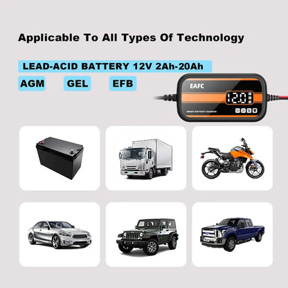 Il più nuovo caricabatteria per auto 12V 2Ah-20Ah caricabatterie per riparazione batteria al piombo con display digitale intelligente per auto SUV moto