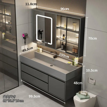 Combinazione di mobile lavabo e specchio da bagno in nano-roccia di lusso leggero