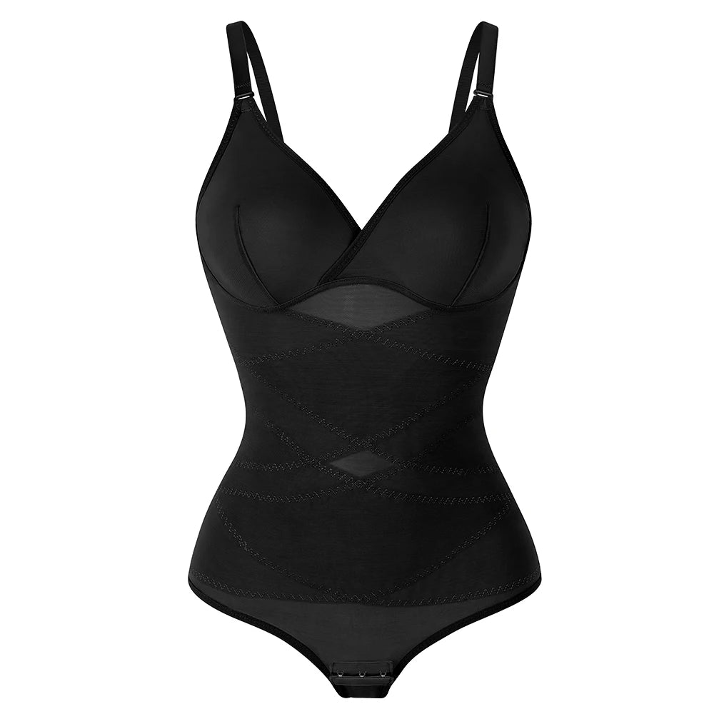 Body modellante per il corpo con controllo della pancia a vita incrociata per le donne Controllo completo del corpo con scollo a V Slip traspiranti in rete Intimo Sollevatore di testa