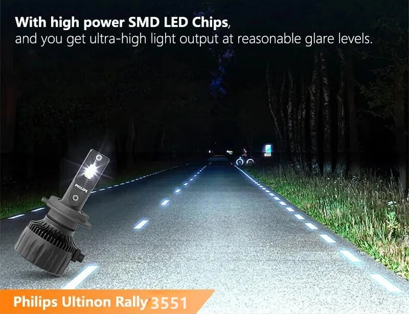 Philips Ultinon Rally 3551 LED H4 H7 H11 HB3/4 9006 9005 HIR2 Fari Auto 6500K Bianco Potenza Massima 50W Lumen Massimo 4500lm Lampadine LED