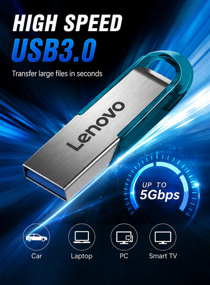 Chiavetta USB 3.0 ad alta velocità Lenovo - Chiavetta portatile in metallo, disponibile in diverse capacità: 256 GB, 1 TB, 128 GB, 64 GB, 512 GB, per l'archiviazione di dati.