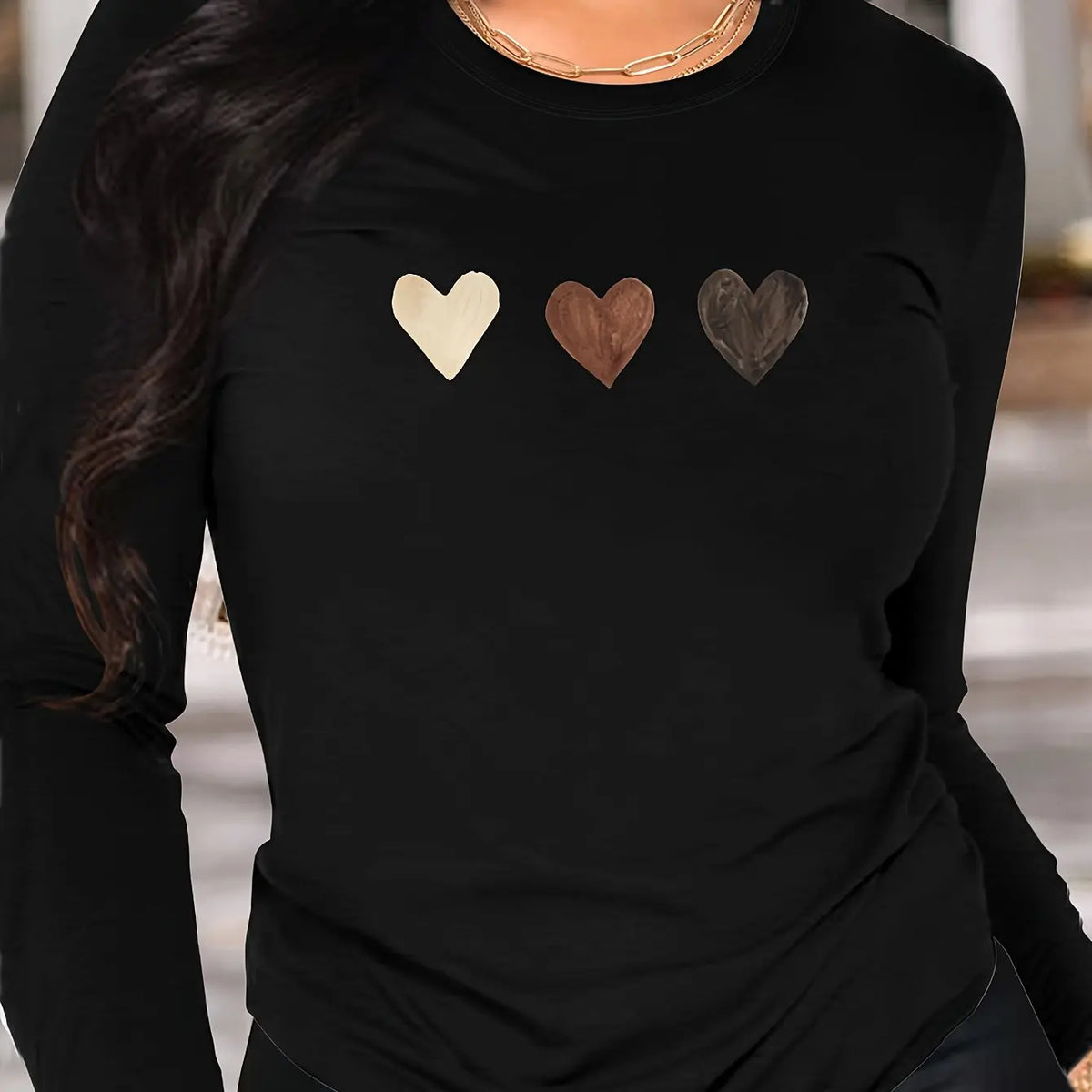 Abbigliamento primaverile e autunnale da donna in cotone 100 T-shirt stampata con cuore colorato Manica lunga Girocollo Top casual