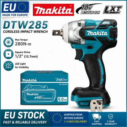 Makita DTW285 Avvitatore a Impulsi 18V 320N·m Senza Spazzole Senza Fili + Batteria 6.0Ah Utensile Elettrico ad Alta Coppia Disponibilità EU Spedizione 1-3 Giorni