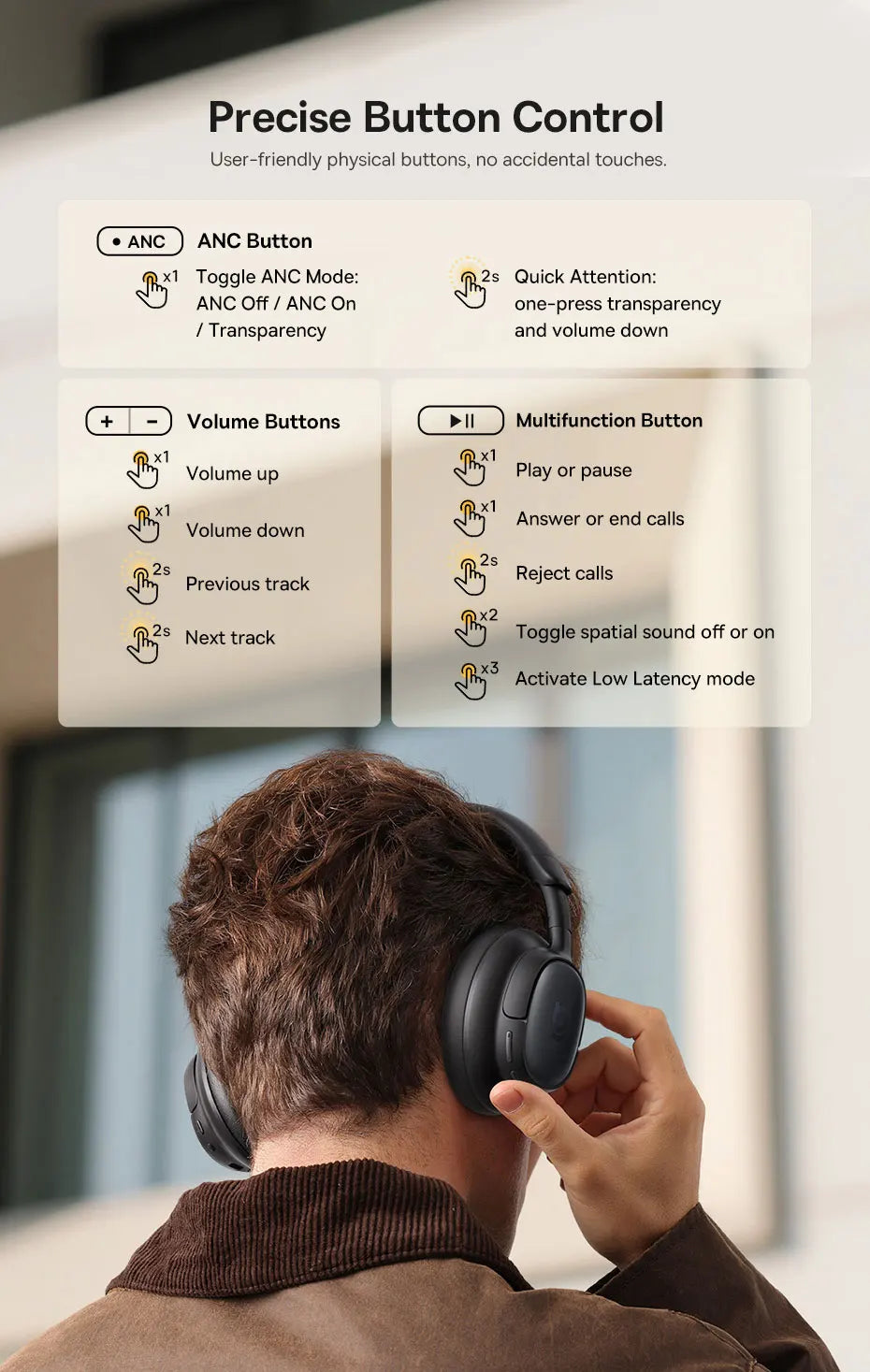 Cuffie Bluetooth Baseus Bowie MH1 con Cancellazione del Rumore 48dB, Hi-res LDAC, Cuffie Over-Ear, Auricolari Wireless