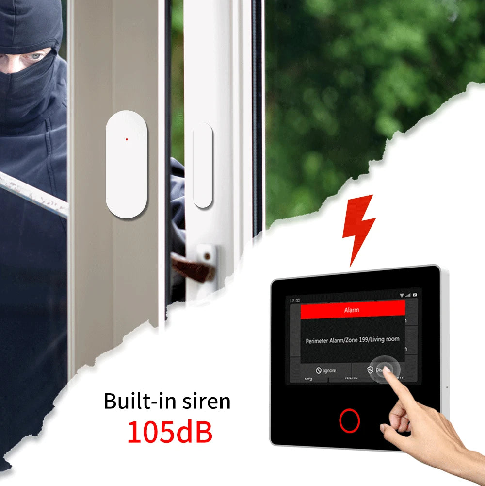 Staniot WiFi SecPanel 5 sistema di allarme domestico Wireless Tuya Smart 4.3 "Kit di sicurezza Touch Screen sirena integrata APP telecomando,Batteria integrata da 1500 mAh, supporto per Alexa