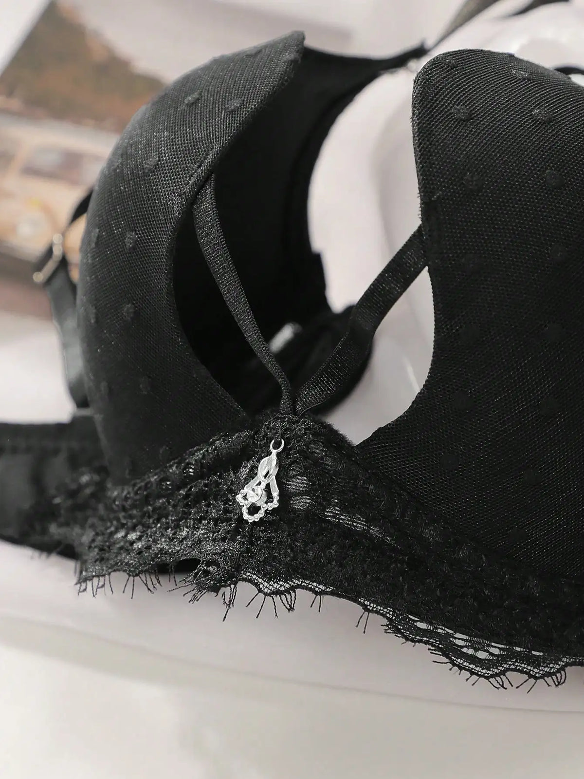 Reggiseno nero in pizzo a pois, stile elegante, biancheria intima da donna, lingerie sexy, modello L2699.