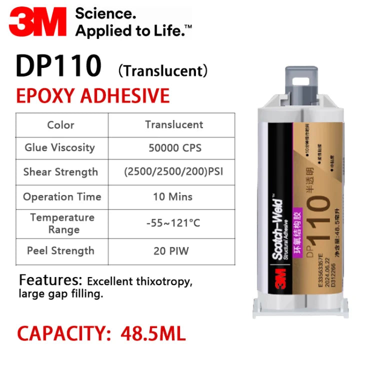 Adesivo Epossidico Originale 3M DP110 Scotch-Weld 50ML Colla Strutturale Flessibile Bicomponente per Metallo Plastica Legno Ceramica