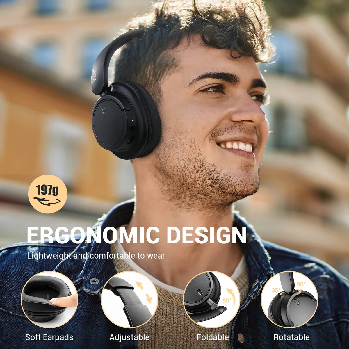 Oneodio EKSA V16 Cuffie wireless Bluetooth 5.3 Cuffie over-ear con microfono Modalità bass/pop Cuffie Hi-res HiFi cablate APP 90 ore