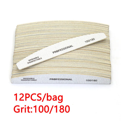 2/6/8/12/20pcs Lima per unghie professionale Grigia Mezza luna Lime per unghie in legno 100/180 Grana Levigatura su due lati Strumenti per manicure lavabili