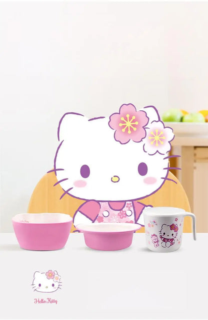 Set di stoviglie in melamina Hello Kitty per bambini - Ciotole, piatti, cucchiai e tazze anti-scottatura con simpatico design a cartoni animati