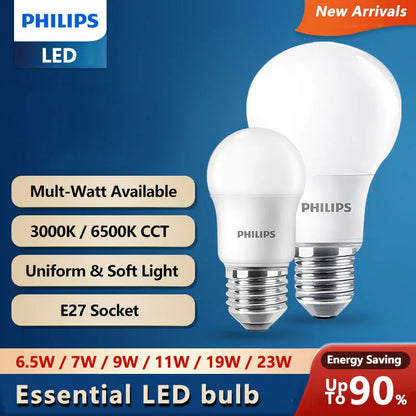 Philips LED E27 Lampadina Essenziale 5W 7W 9W 11W 13W 15W 19W Lampada 23W 3000K 6500k Bianco 220V-240V Luce LED originale per la casa Economia, 1x